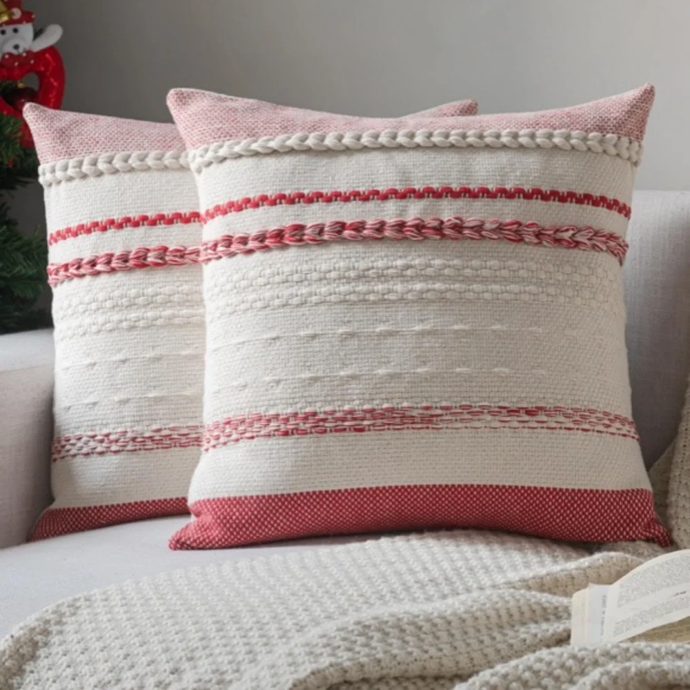 Red Christmas Pillow Covers Cotton SQUARE 18x18” (2-pack)